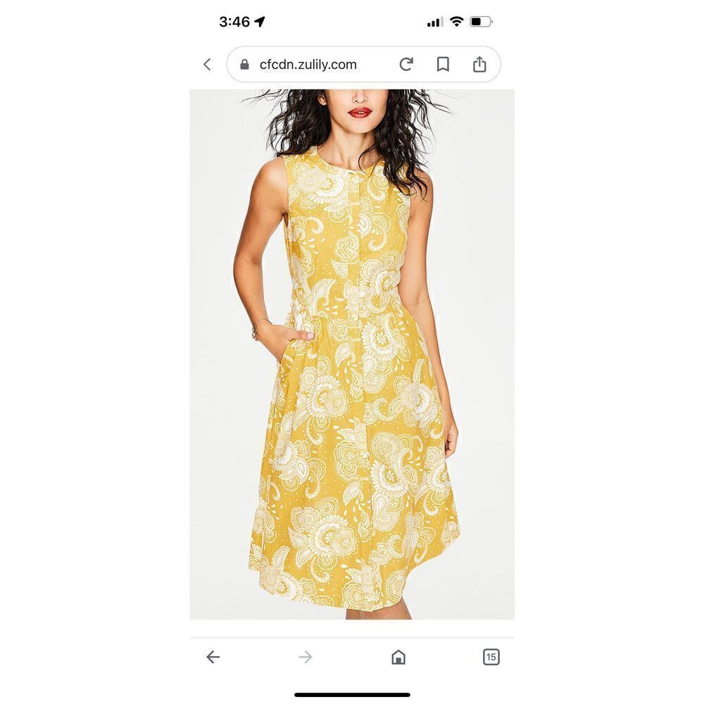 Boden Mimosa Yellow Paisley Garden Leila Shirt Dress 12